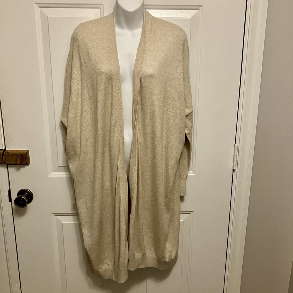 SUMMUM Holland Sz Small Cardigan‎ Long Sweater Beige Tan Cotton/Wool/Cashmere